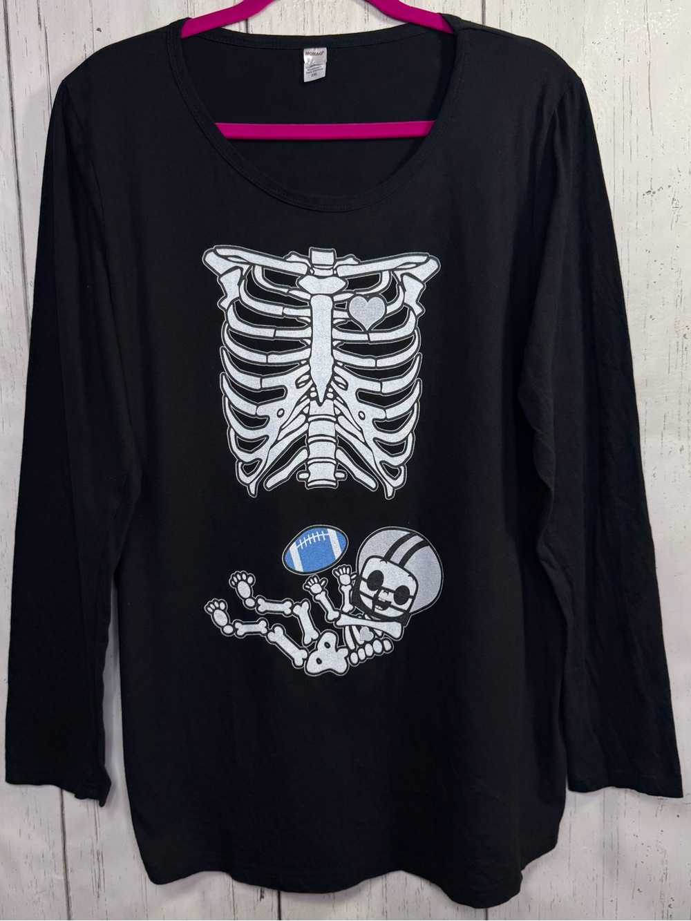 Monag Black 2XL Maternity Skeleton Baby Football Halloween Y2K Top Spooky Goth